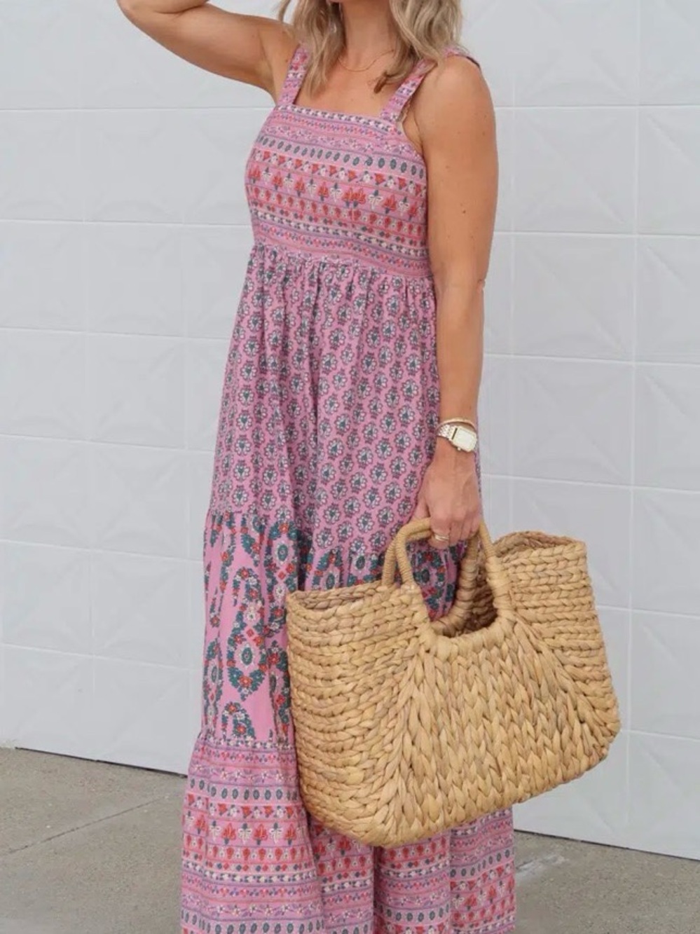 Pink Boho Printed Maxi Sundress